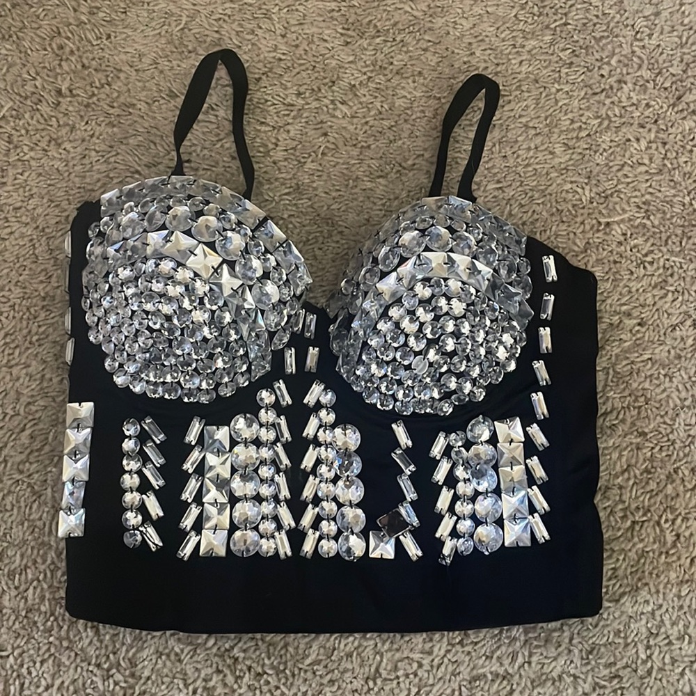 Black bustier corset top with jewels